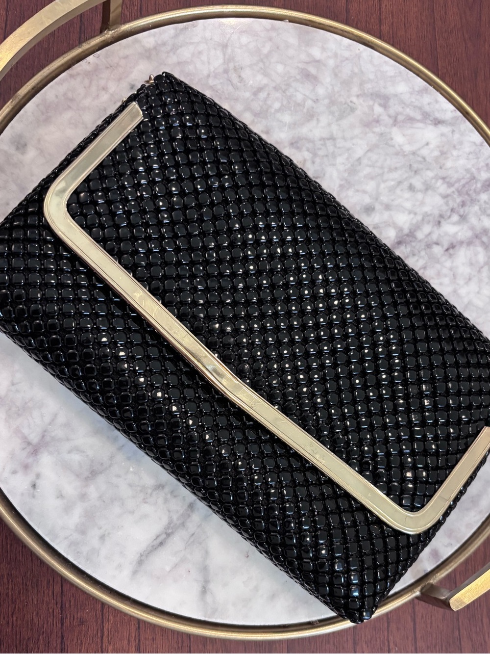 Vintage ELGA Black Beaded Shoulder Bag with Chain Detail